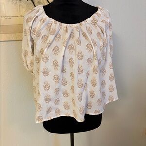 Old Navy Cream and Tan Leaf Print Blouse